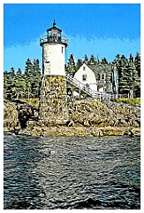 Isle au Haut Light Over Rocky Shoreline - Digital Painting